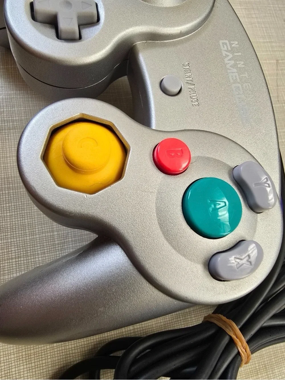 Nintendo Silver GameCube Controller with Green A, Red B, Yellow C-stick